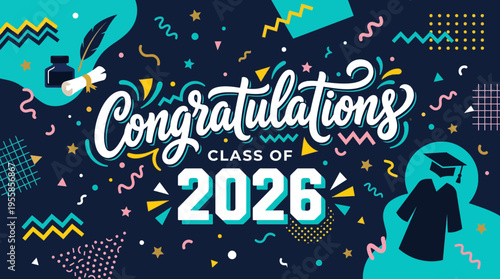 Festive Celebration Image Marked by Vibrant Colors and Dynamic Elements for Graduates of 2026