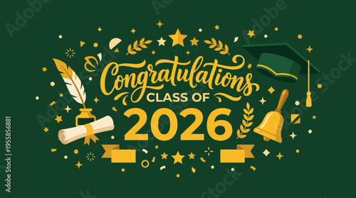 Vibrant graduation celebration graphic emphasizing achievement and new beginnings for the class of 2026