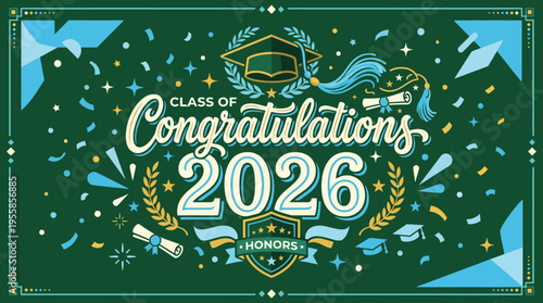 Colorful Graduation Celebration Banner with Conception of Academic Achievement for Class of 2026