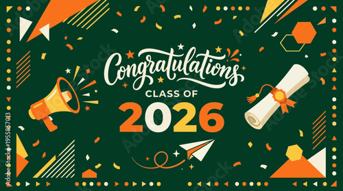 Celebratory graduation achievement for the impressive class of 2026 with festive elements and symbolic icons of success and