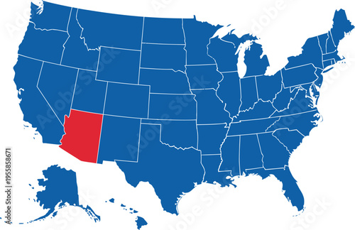 Foto USA Map with Arizona Highlighted in Red - Vector Illustration