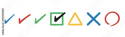 手描きチェックマークと図形セット素材