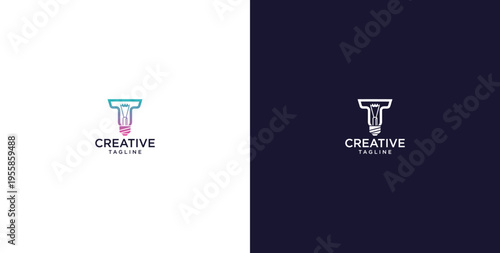 smart bulb logo icon. bulb logo technology. initial logo design T