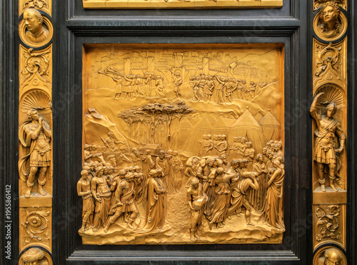 Canvastavla Biblical scenes of Ghiberti Gates of Paradise at the Baptistery, Florence, Italy