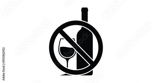 Prohibition sign featuring wine bottle and glass black silhouette