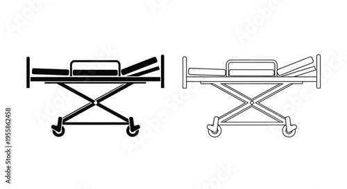 Two hospital stretchers illustrated in contrasting styles a silhouette