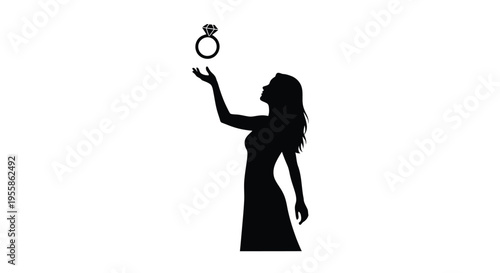 Woman reaching for a diamond ring a hopeful depiction silhouette