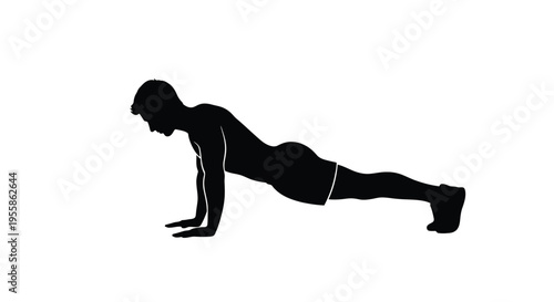 A man performing a push up exercise in a stark silhouette