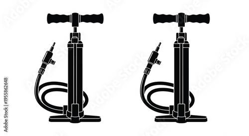 Two black tire pumps depicted in a minimalist silhouette