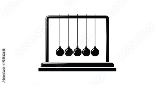 Newton s cradle with five spheres in a stark black silhouette