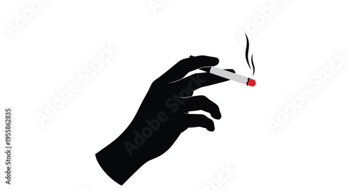 A dark hand holding a lit cigarette striking graphic silhouette
