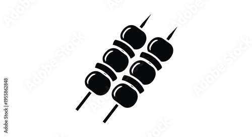 A simple black silhouette of a shish kebab on a white background