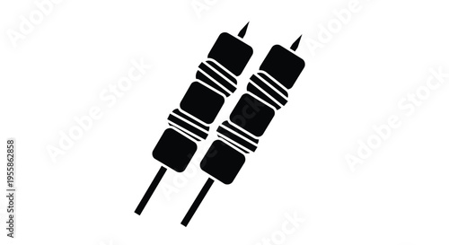 Two skewers of meat depicted in a striking black silhouette