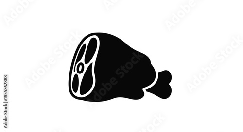 A striking black silhouette of a pork ham cut elegantly displayed