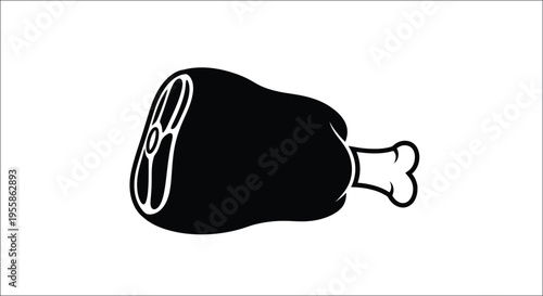 A stark black silhouette of a cooked ham hock on white background