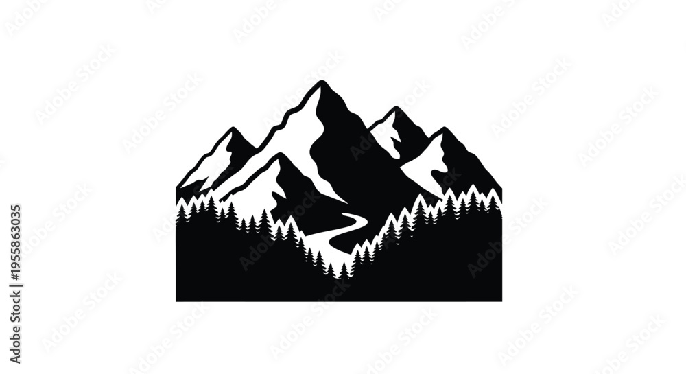 Fototapeta premium Dramatic mountain range and forest landscape in stark silhouette