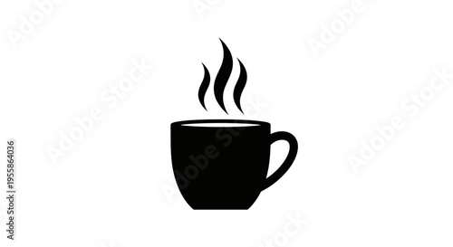 Steaming hot coffee cup icon black silhouette on white background morning drink symbol