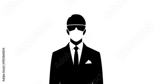 Stylish man in sunglasses and suit with tie and pocket square standing alone