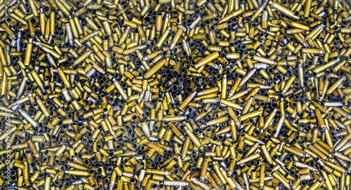 Empty brass casings. An assortment of empty brass calibers.