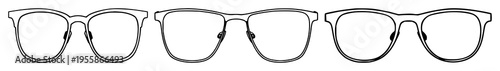 Glasses set with continuous line art drawing style front view of eyeglasses minimalist black linear sketch featuring eyeglasses, line art, vector illustration with black and minimalist