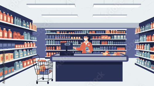 Airport worker in a protective hazmat suit sprays disinfectant over passenger luggage on a conveyor belt for safety.