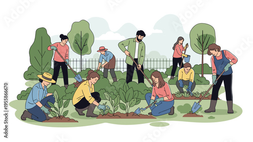 Smiling female farmer in a straw hat and blue apron carrying a wooden crate filled with freshly harvested apples.