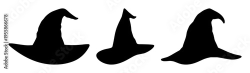 Halloween witch hat set with black silhouette design featuring Halloween, witch, black silhouette with magic and spooky illustration