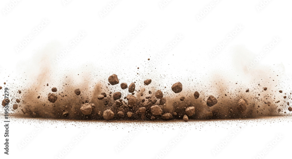 Obraz premium Realistic dust clouds isolated on a white background, resembling a sandstorm or polluted air, perfect for visual effects or environmental themes 