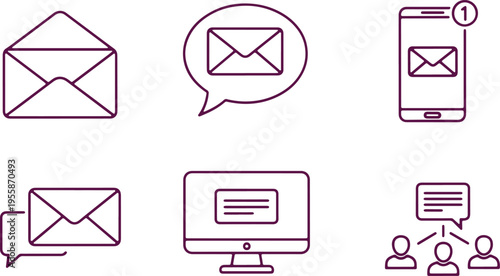 Modern communication methods and platforms illustrated in simple icons