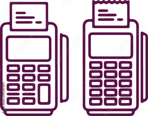 Two vintage mobile point of sale terminals with receipt paper
