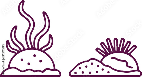 Volcanic eruptions and geological landforms illustrated with simple line art