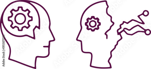 Contrast between a healthy brain and one affected by neural or technological disruption.