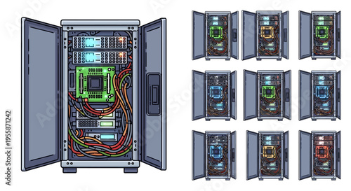 Server Cabinet With Open Doors.