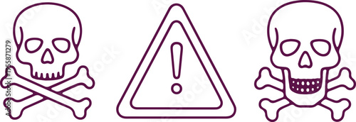 Classic symbols of danger and caution with skull and crossbones and warning triangle icons
