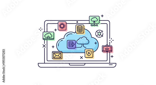 Laptop with Cloud Computing Icons Displayed.
