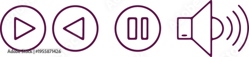 Modern media player control icons with sound waves illustration