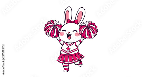 Cute Cartoon Bunny Cheerleader with Pom-Poms.
