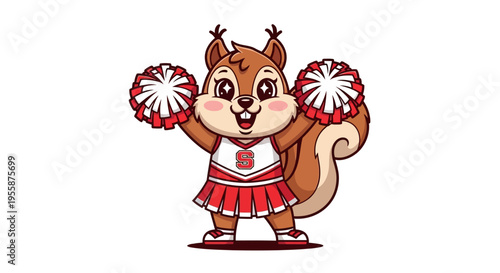Cute Cartoon Squirrel Cheerleader with Pom-Poms.