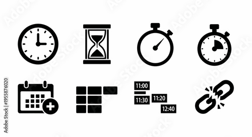 Time Management and Scheduling Vector Icons Collection Featuring Progress and Broken Link Symbols