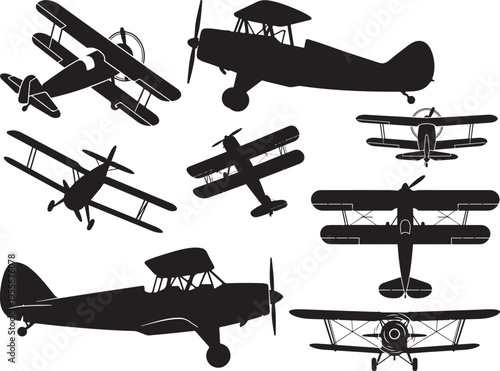 Obraz na plátně Classic Biplane Flying with Dual Wing Structure