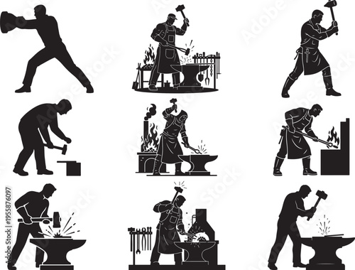 Blacksmith Forging Metal with Hammer Strike Motion