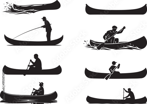 Wooden Canoe Paddle Boat Calm Water Silhouette