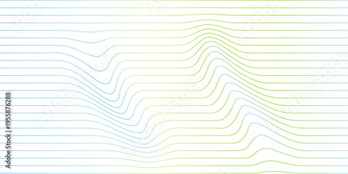 Fotografía Abstract flowing contour landscape in green tones, symbolizing sustainable technology, environmental data, and smart ecosystems