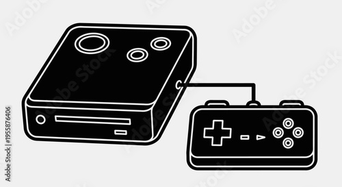 Black video game console and controller.