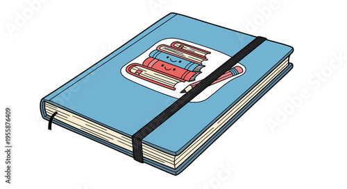 Blue notebook with black elastic band.