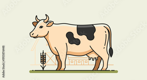 Cow with black spots standing still.