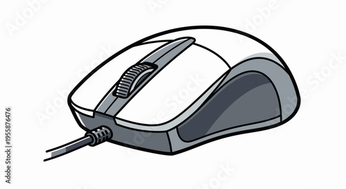 Gray computer mouse with cord.