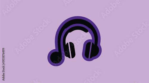 Black Headphones on Purple Background.