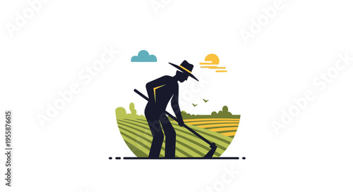 Man working in the field with hoe.