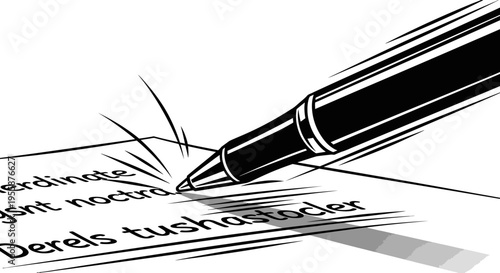 Pen writing on a paper document.